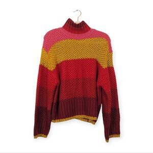 Farm Rio Red Multicolor Shiny Stripe Knit Turtleneck Sweater Size XS